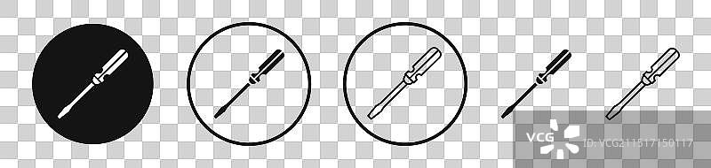 黑色填充和轮廓的螺丝刀图标集图片素材