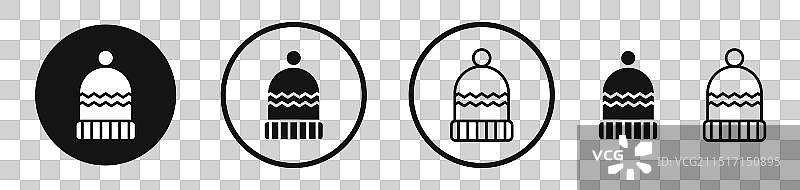 冬季帽子图标集黑色填充轮廓图片素材