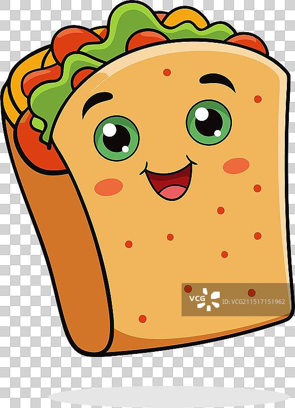 可爱的墨西哥卷饼卡通形象，带独立图层图片素材