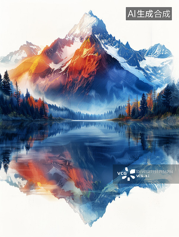 【AI数字艺术】山水倒影风景画图片素材