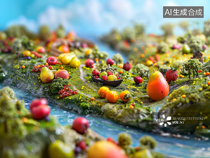 【AI数字艺术】迷你水果市场景观图片素材