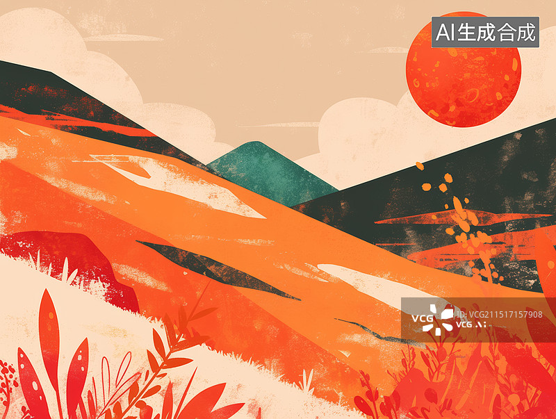 【AI数字艺术】抽象风格的日月同辉图片素材