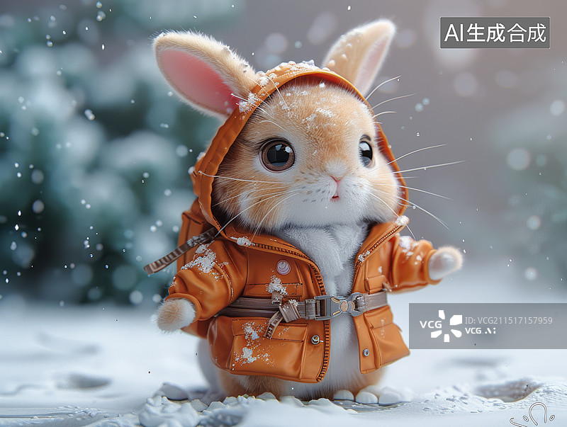 【AI数字艺术】雪地中的拟人化兔子图片素材