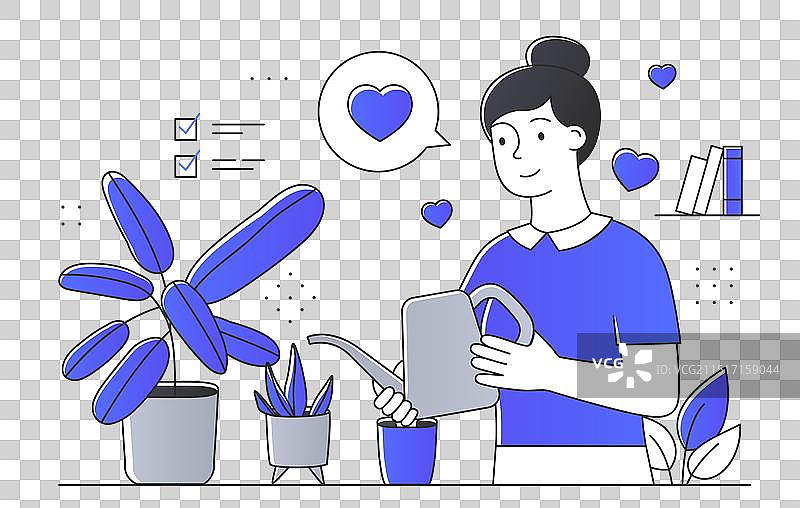 友好的女孩给花浇水图片素材