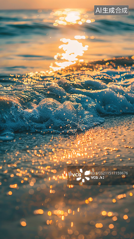 【AI数字艺术】夕阳下的海滩图片素材