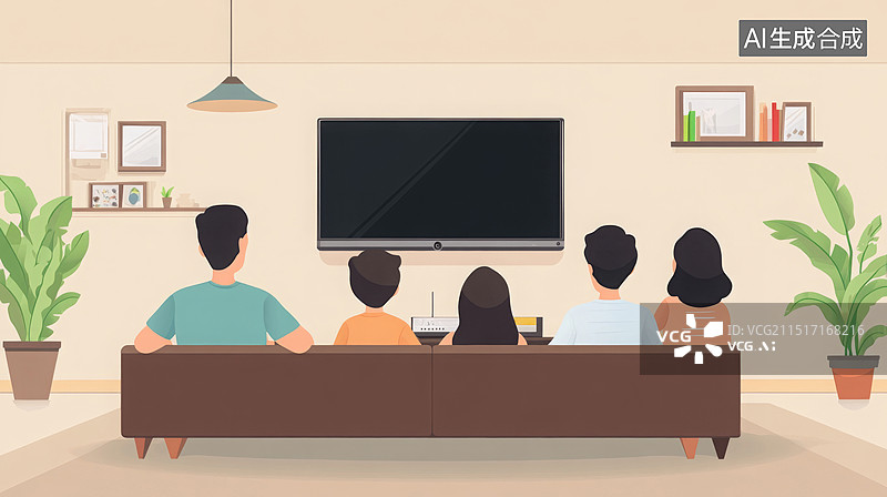 【AI数字艺术】一家人看电视图片素材