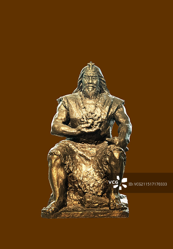 中国神话传说人物，燧人氏铜像图片素材