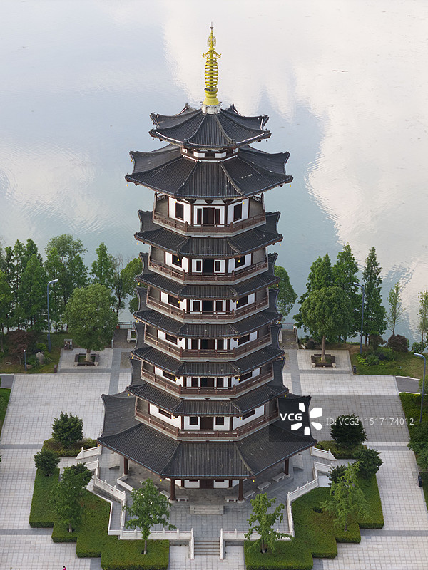 洋湖湿地公园白鹭塔高角度拍摄图片素材