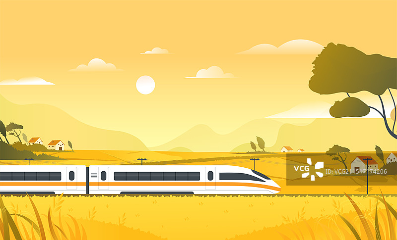 高铁穿过秋季麦田图片素材