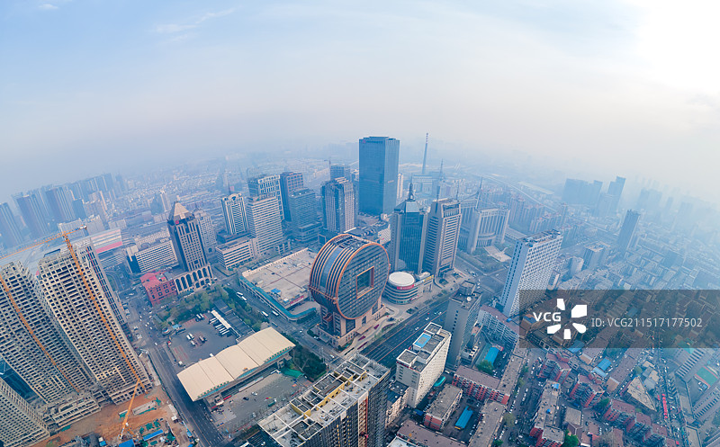 中国辽宁沈阳方圆大厦金融区城市天际线航拍风景图片素材