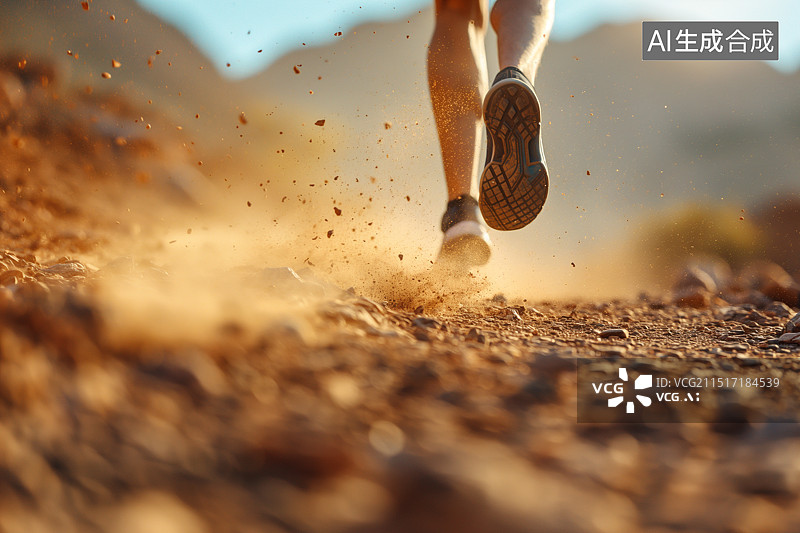 【AI数字艺术】在山路上奔跑脚部特写图片素材
