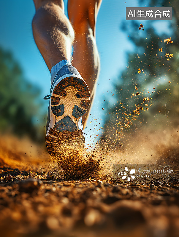 【AI数字艺术】在山路上奔跑脚部特写图片素材