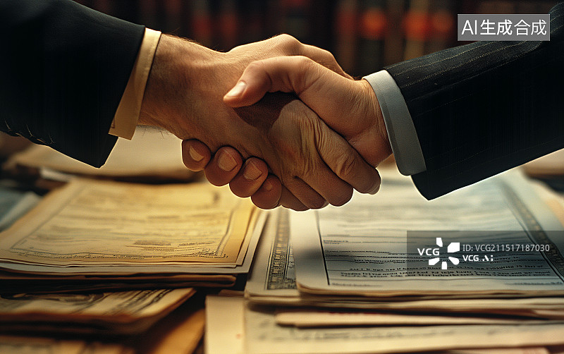 【AI数字艺术】商务合作洽谈两个男人正在握手图片素材