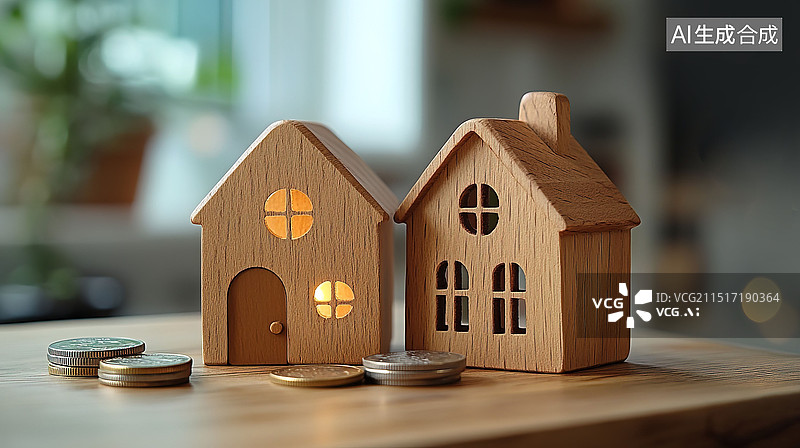 【AI数字艺术】家庭储蓄，金钱和房子，商业和金融概念,房产，经济图片素材