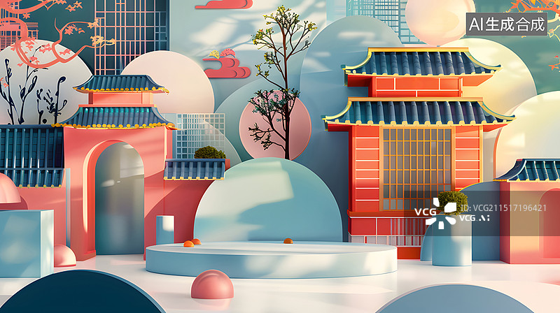 【AI数字艺术】奇幻东方，童趣建筑图片素材