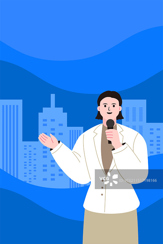 中国记者节蓝色人物女记者话筒城市图片素材