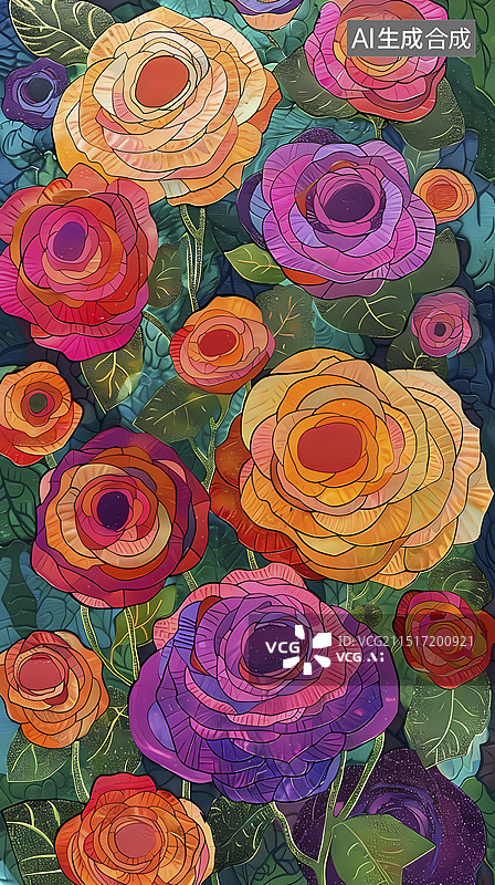 【AI数字艺术】彩色闪光玫瑰插画海报背景图片素材