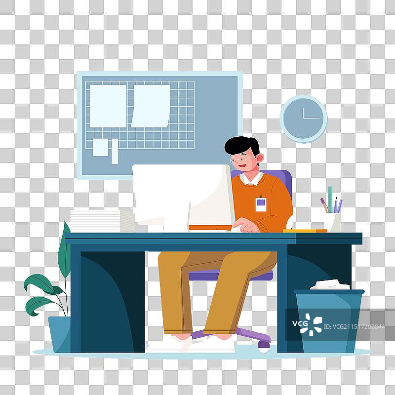 在办公桌前使用电脑的男子图片素材