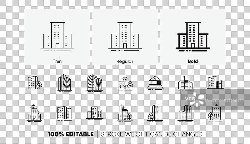 建筑物线条图标：银行、酒店、法院图片素材