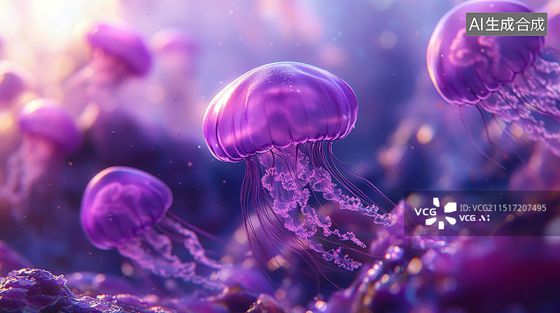 【AI数字艺术】发光的紫色水母图片素材