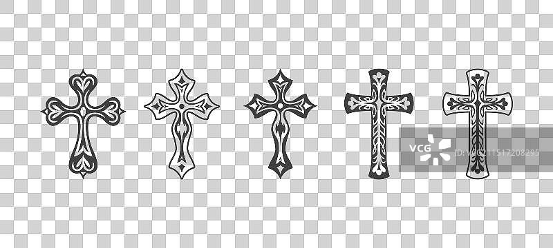 黑色基督教十字架图标合集图片素材