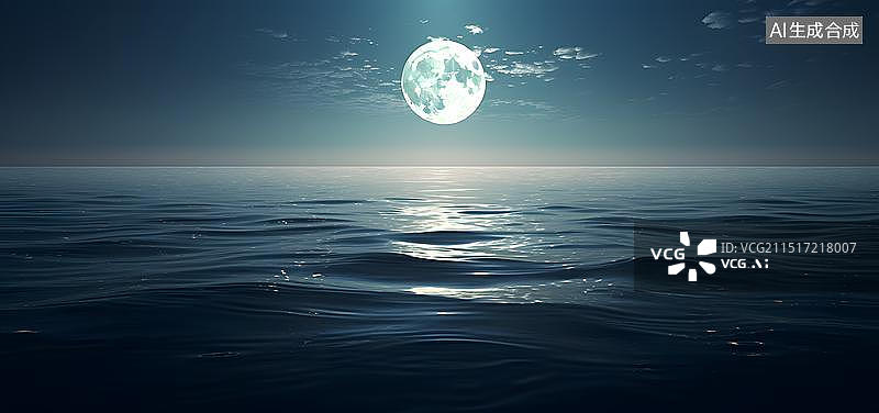 【AI数字艺术】月亮倒映在水面上 海上生明月图片素材