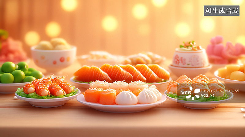 【AI数字艺术】中国传统节日中秋节年夜饭家人团聚插画图片素材