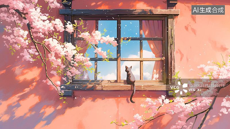 【AI数字艺术】粉红色开花植物壁纸插画图片素材