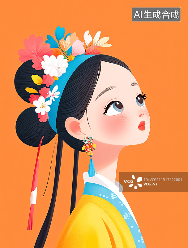 【AI数字艺术】扁平风小清新女孩卡通表情可爱女生角色插画图片素材