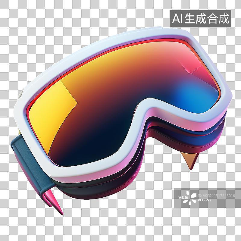 【AI数字艺术】卡通VR眼镜3D渲染虚拟现实未来科技，带反光的滑雪或滑雪板护目镜元素图片素材