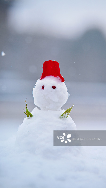 雪地上的雪人特写镜头图片素材