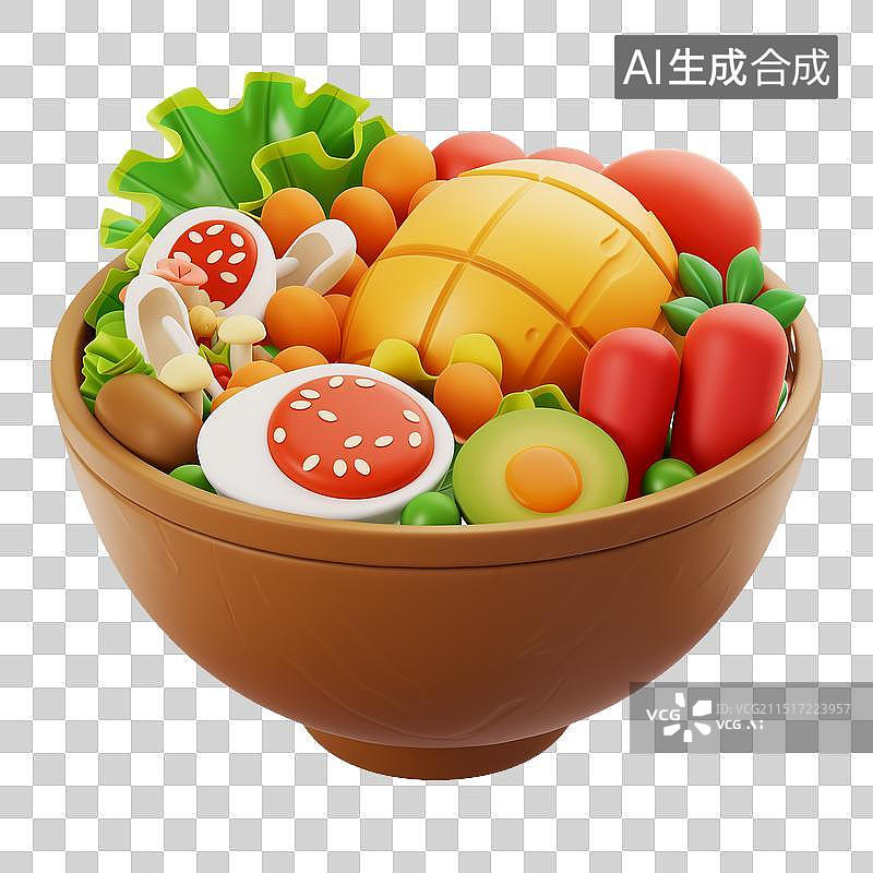 【AI数字艺术】一锅年夜饭菜品，特色美食插画，海鲜大餐卡通素材元素，三维卡通火锅烩菜麻辣烫插画素材图片素材