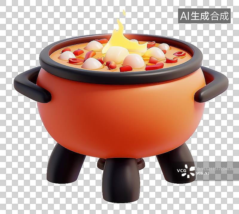 【AI数字艺术】一锅年夜饭菜品，特色美食插画，海鲜大餐卡通素材元素，三维卡通火锅烩菜麻辣烫插画素材图片素材