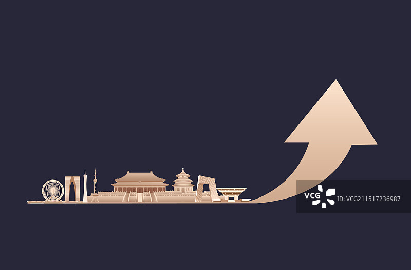 中国黑金城市经济增长城市GDP高端理财股市箭头涨幅上涨互联网金融证券活动矢量插画图片素材