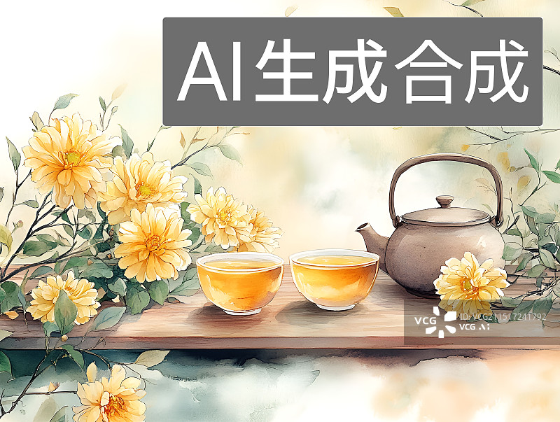 【AI数字艺术】菊花菊花茶立秋秋天插画图片素材