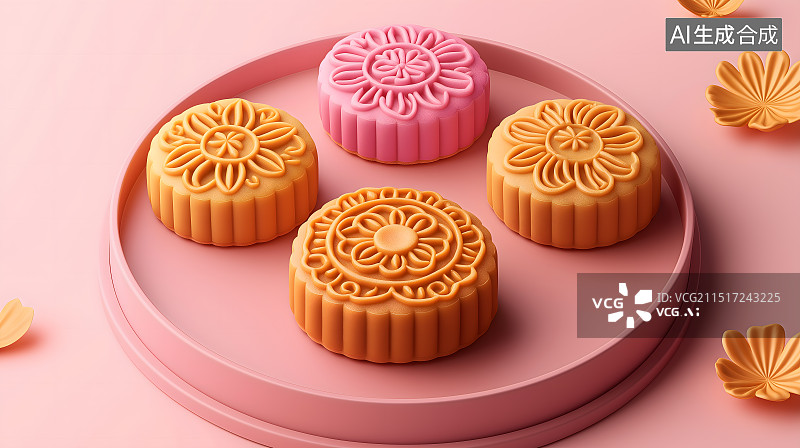【AI数字艺术】中秋节月饼清新治愈主题特写图片素材