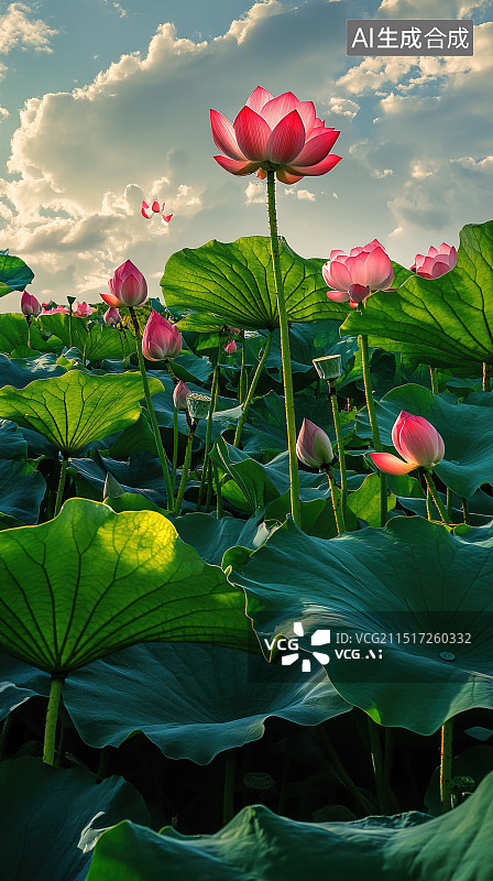 【AI数字艺术】荷花 自然风光下的荷花图片素材