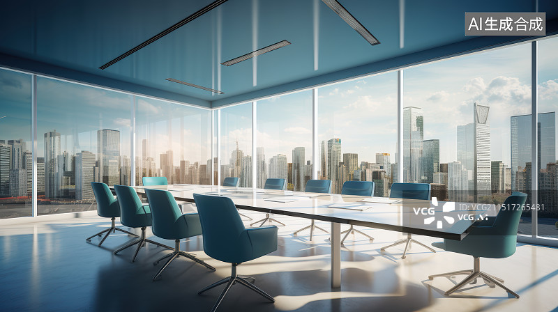 【AI数字艺术】现代商务办公大楼会议室空间设计图片素材