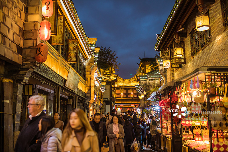 四川省成都市锦里老街夜景图片素材