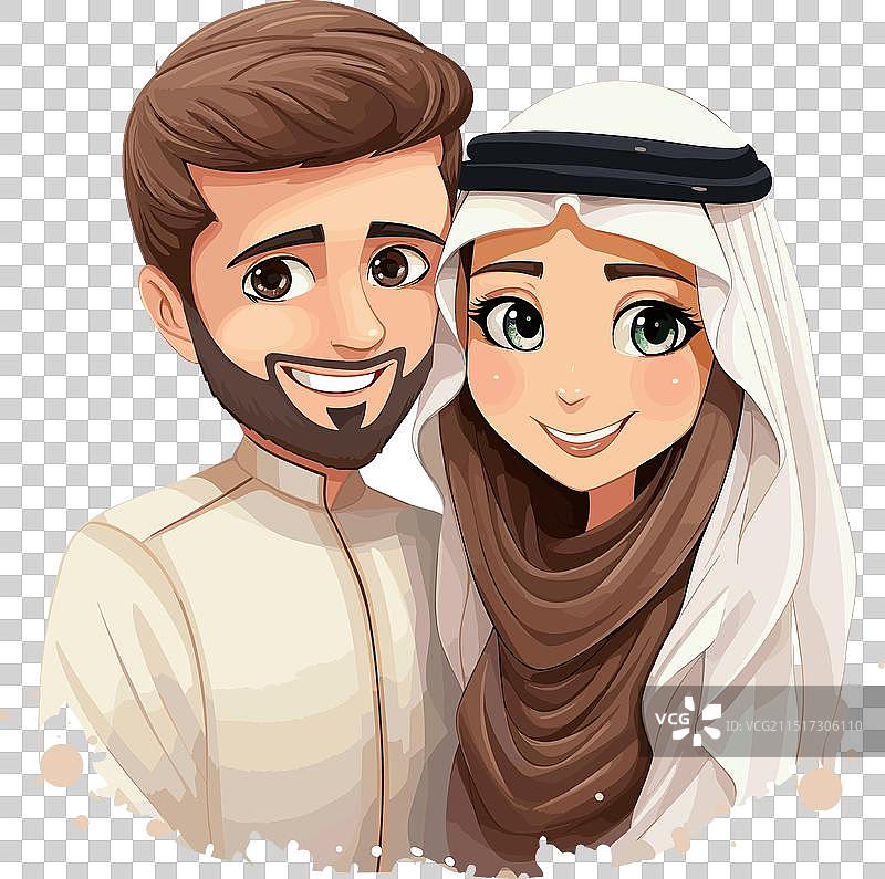 手绘卡通阿拉伯情侣图片素材