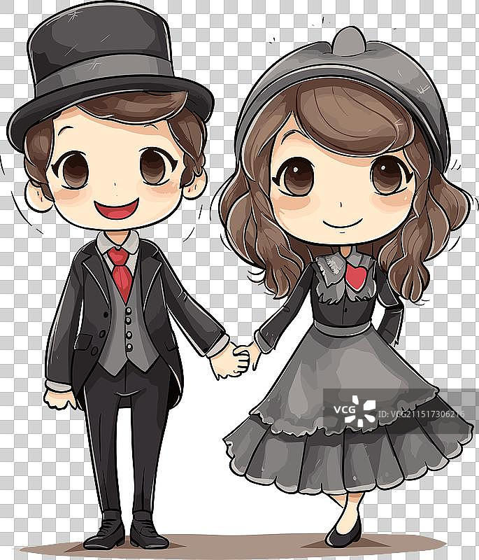 手绘漫画犹太教正统夫妇图片素材