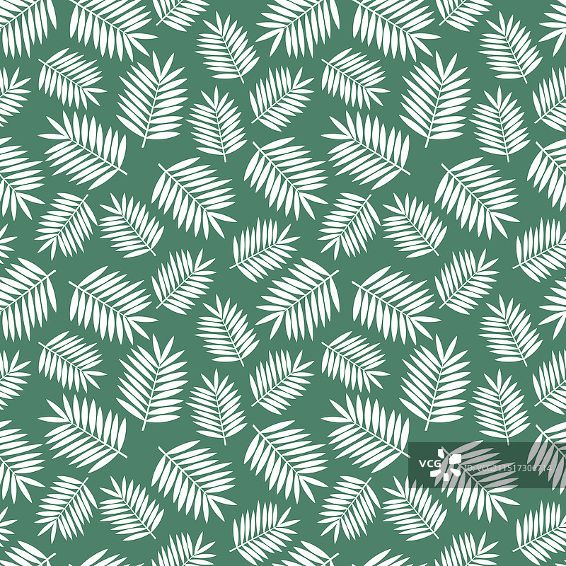 绿色背景上的白色热带棕榈叶图案图片素材