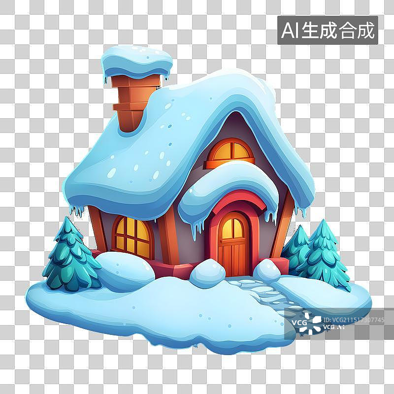 【AI数字艺术】雪屋冬日暖心主题元素图片素材