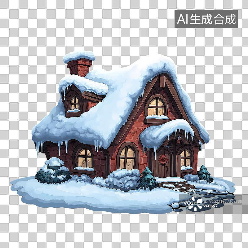 【AI数字艺术】雪屋冬日暖心主题元素图片素材