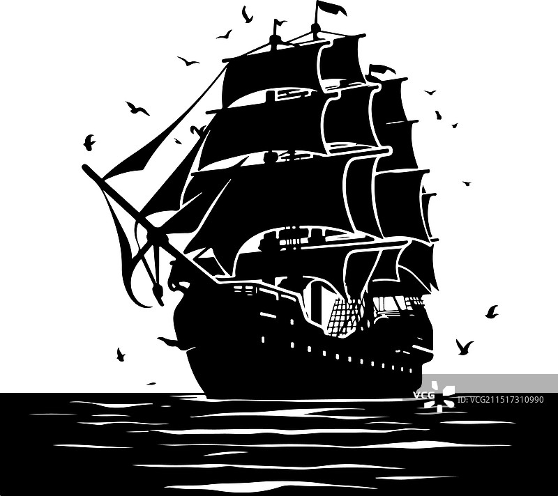 白色背景下的船舶轮廓图像图片素材