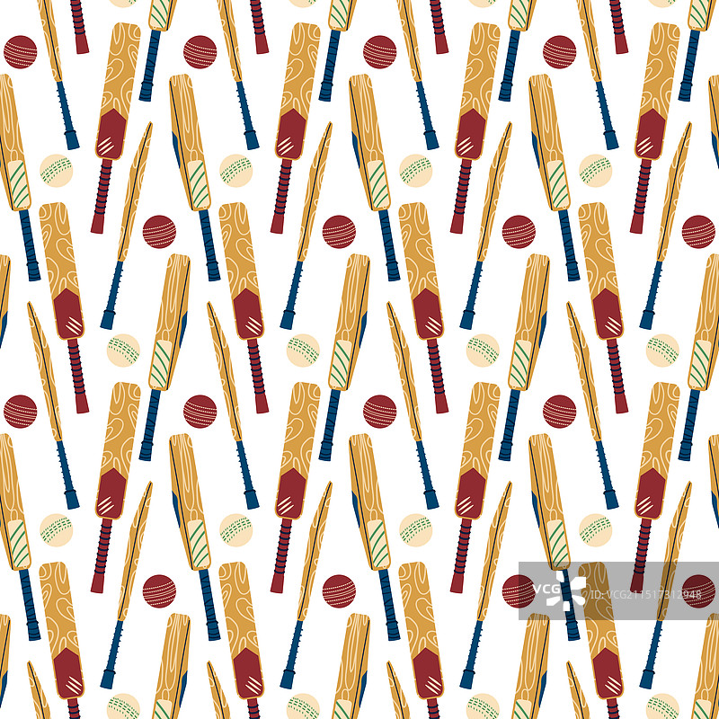 板球球棒和球无缝图案运动素材图片素材