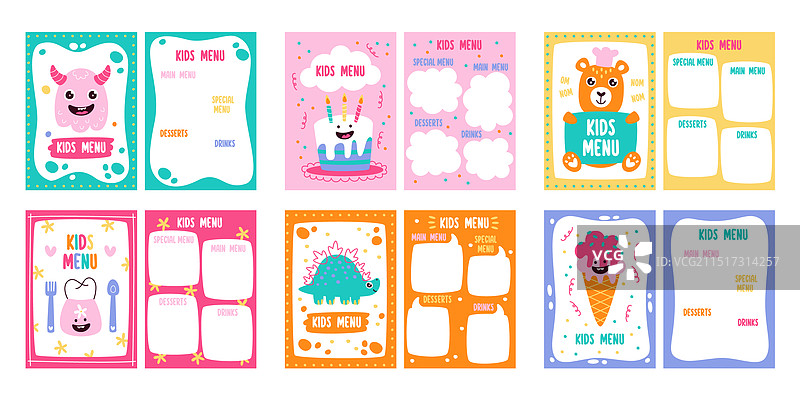 儿童菜单餐厅或咖啡馆卡片和封面图片素材