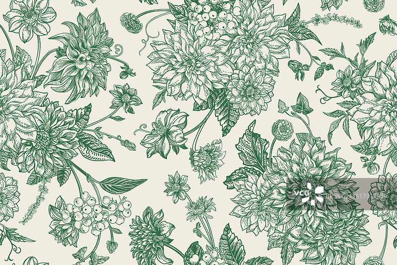 秋季大丽花无缝花卉图案图片素材