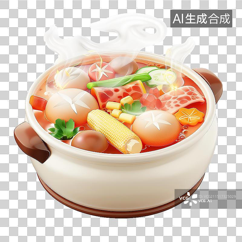 【AI数字艺术】一锅年夜饭菜品，特色美食插画，海鲜大餐卡通素材元素，三维卡通火锅烩菜麻辣烫插画素材图片素材