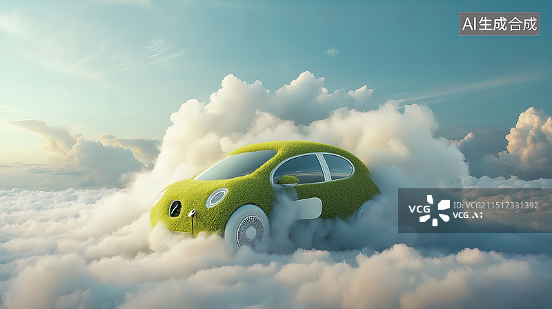 【AI数字艺术】云端上的新能源汽车图片素材